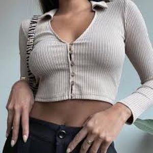 SOLD Princess Polly beige long sleeve polo top